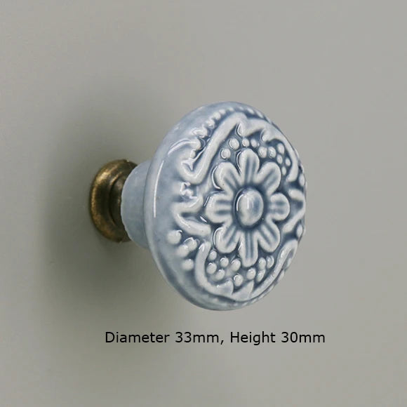 Bouton de porte porcelaine <br> Fleur bleu