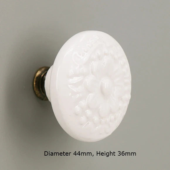 Bouton de porte porcelaine <br> Fleur blanche