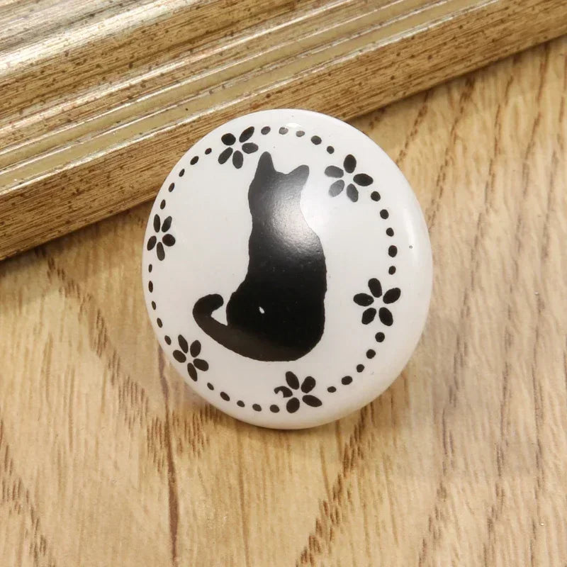 Bouton de porte céramique <br> Chat